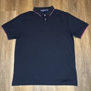 FootJoy Polo Shirt Men's Large Navy‎ Blue Pink Trim Golf FJ Outdoor Preppy